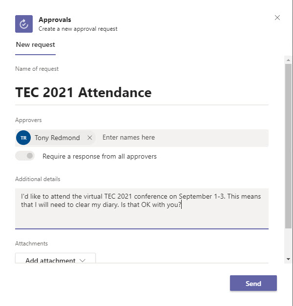 Creating an Approvals request