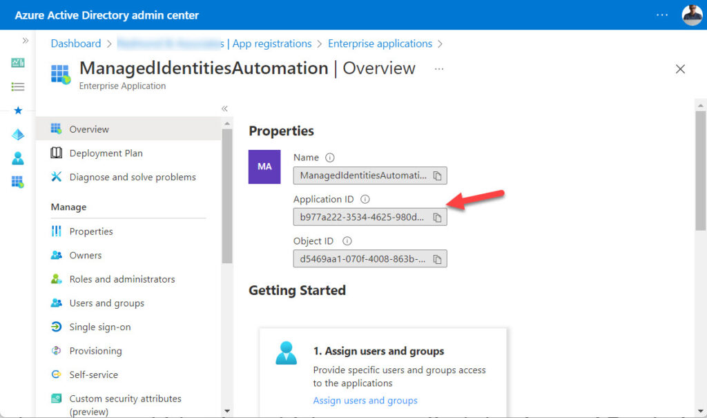 Getting the application identifier for a managed identity