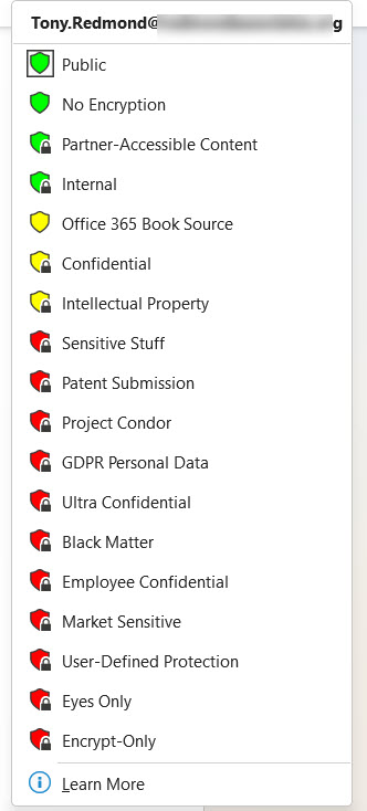 Traffic-light color scheme for sensitivity labels