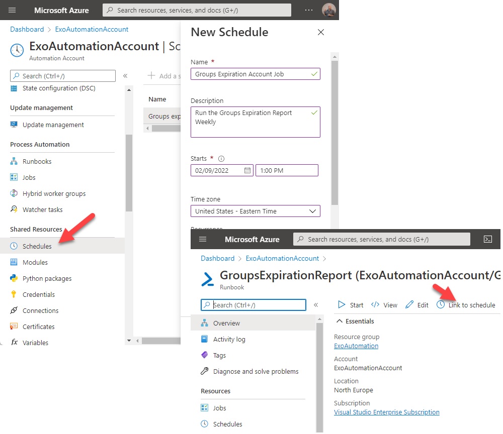 Scheduling an Azure Automation runbook