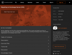 New Pluralsight Course – Migrating to Exchange Server 2016