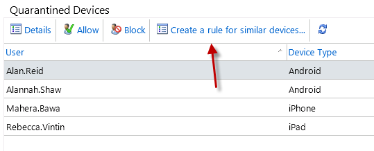 Creating an ActiveSync device rule