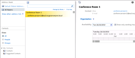 Exchange Server 2010 Room Mailbox Address List