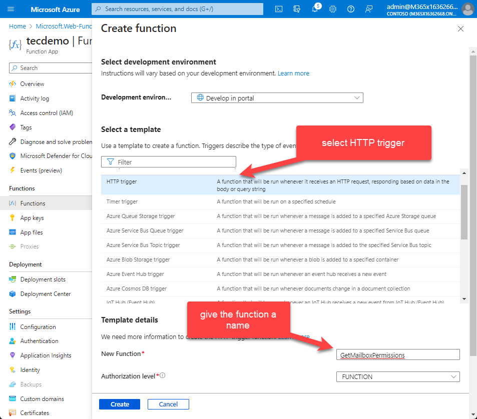 Using Azure Functions for Exchange Online 