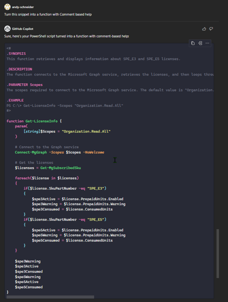 Using GitHub Copilot to Upgrade PowerShell Scripts to the Microsoft Graph PowerShell SDK