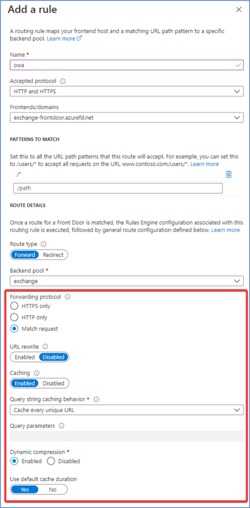 Routing rule Azure Front Door