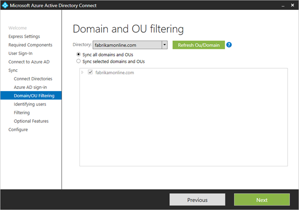 Domain and OU filtering