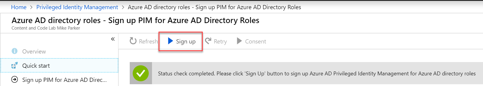 Azure AD Directory roles - Sign up for PIM for Azure AD Directory Roles